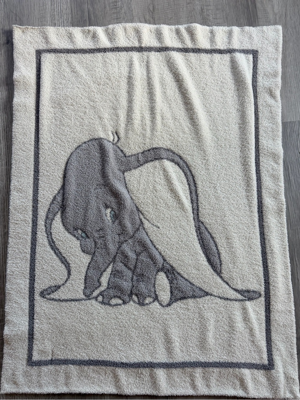 Barefoot Dreams Baby Blanket Pale Gray and Cream Dumbo Design - Picture 2 of 4